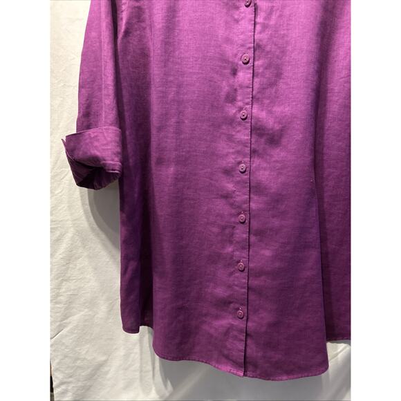 Chicos No Iron Linen Top Women’s Medium Button Up Purple 3/4 Sleeve Career - Picture 5 of 12